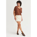 SHORT-SLEEVE V-NECK TOP: GRAY BLUE