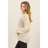 DISTRESSED KNIT SWEATER: ALPACA
