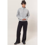 Half Zip Sweatshirt With Front Pockets -Tan