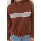 Fleece Color Block Half Zip Pullover: BROWN