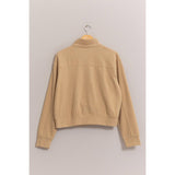 Half Zip Sweatshirt With Front Pockets -Tan