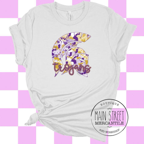 Purple and gold tie dye Trojan head Trojans graphic tee -16