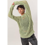 Open Stitch Long Sleeve Sweater: PASTEL GREEN