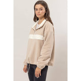 Fleece Color Block Half Zip Pullover: BROWN