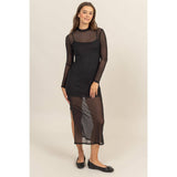 SHEER OVERLAY SLIT MIDI DRESS: OFF WHITE