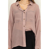 LONG SLEEVE BUTTON DOWN SHIRT: MAUVE
