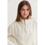 Half Zip Sweatshirt With Front Pockets -Tan