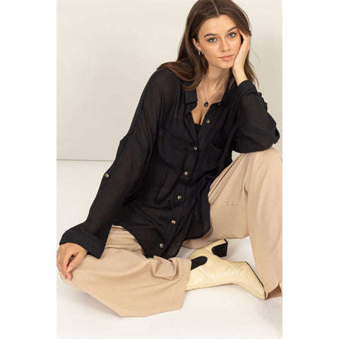 LONG SLEEVE BUTTON DOWN SHIRT: BLACK