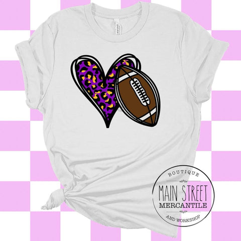 Purple and gold heart football Trojans graphic tee -1