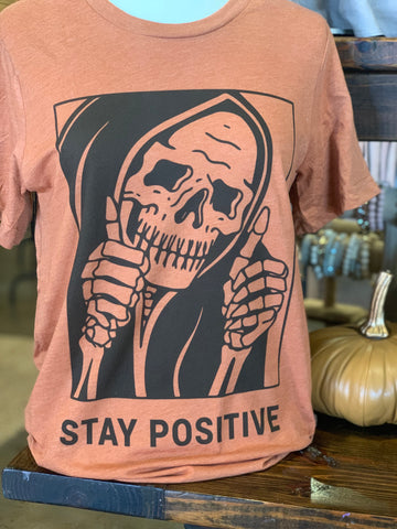 Grim Reaper Stay Positive Graphic Top