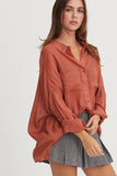 LONG SLEEVE BUTTON DOWN SHIRT: MAUVE