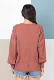 V-Neck Comfy Solid Henley Casual Knit Top