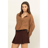 LONG SLEEVE BUTTON DOWN SHIRT: MAUVE