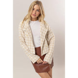 Tweed Plaid Double-Breasted Jacket: CREAM