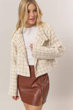 Tweed Plaid Double-Breasted Jacket: CREAM