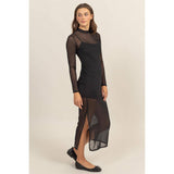 SHEER OVERLAY SLIT MIDI DRESS: OFF WHITE
