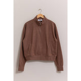 Half Zip Sweatshirt With Front Pockets -Tan