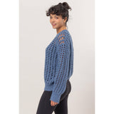 Open Stitch Long Sleeve Sweater: PASTEL GREEN
