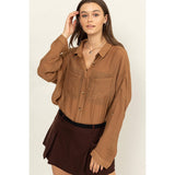 LONG SLEEVE BUTTON DOWN SHIRT: MAUVE
