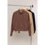 Half Zip Sweatshirt With Front Pockets -Tan