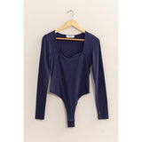 LONG SLEEVE SWEETHEART NECK BODYSUIT: CREAM