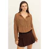 LONG SLEEVE BUTTON DOWN SHIRT: MAUVE