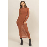 SHEER OVERLAY SLIT MIDI DRESS: OFF WHITE