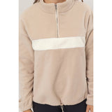 Fleece Color Block Half Zip Pullover: BROWN