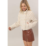 Tweed Plaid Double-Breasted Jacket: CREAM