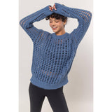 Open Stitch Long Sleeve Sweater: PASTEL GREEN