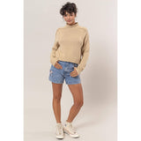 High Neck Reverse Seam Sweater: CREAM