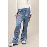 Stylish Approach Satin Cargo Pants: CHOCOLATE