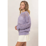 Open Stitch Long Sleeve Sweater: PASTEL GREEN