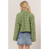 Tweed Plaid Double-Breasted Jacket: CREAM
