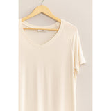 SHORT-SLEEVE V-NECK TOP: GRAY BLUE