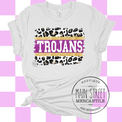 Leopard print and purple and gold Trojans graphic tee -43