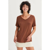 SHORT-SLEEVE V-NECK TOP: GRAY BLUE