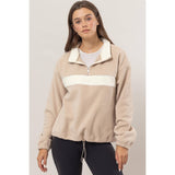 Fleece Color Block Half Zip Pullover: BROWN