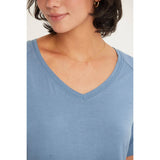 SHORT-SLEEVE V-NECK TOP: GRAY BLUE