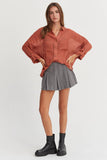 LONG SLEEVE BUTTON DOWN SHIRT: MAUVE