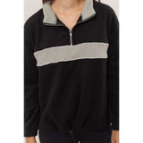 Fleece Color Block Half Zip Pullover: BROWN