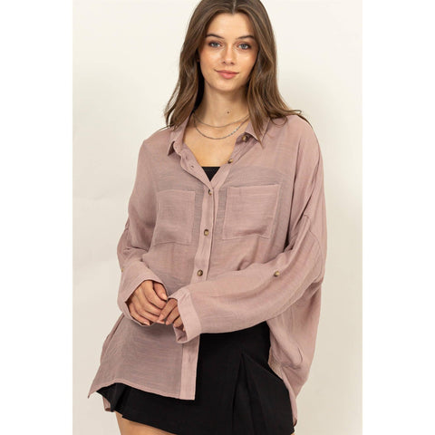 LONG SLEEVE BUTTON DOWN SHIRT: MAUVE
