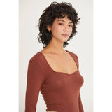 LONG SLEEVE SWEETHEART NECK BODYSUIT: CREAM