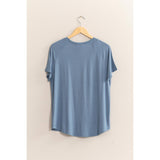 SHORT-SLEEVE V-NECK TOP: GRAY BLUE