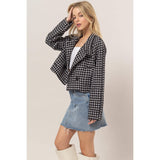 Tweed Plaid Double-Breasted Jacket: CREAM