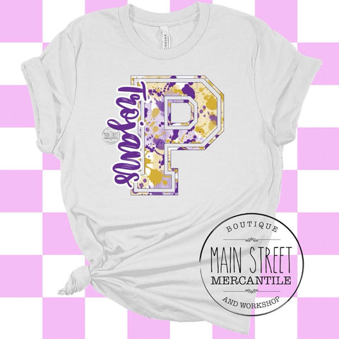 Purple and gold tie dye P Trojans graphic tee -44