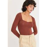 LONG SLEEVE SWEETHEART NECK BODYSUIT: CREAM