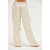 Stylish Approach Satin Cargo Pants: CHOCOLATE