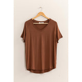 SHORT-SLEEVE V-NECK TOP: GRAY BLUE