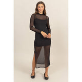SHEER OVERLAY SLIT MIDI DRESS: OFF WHITE